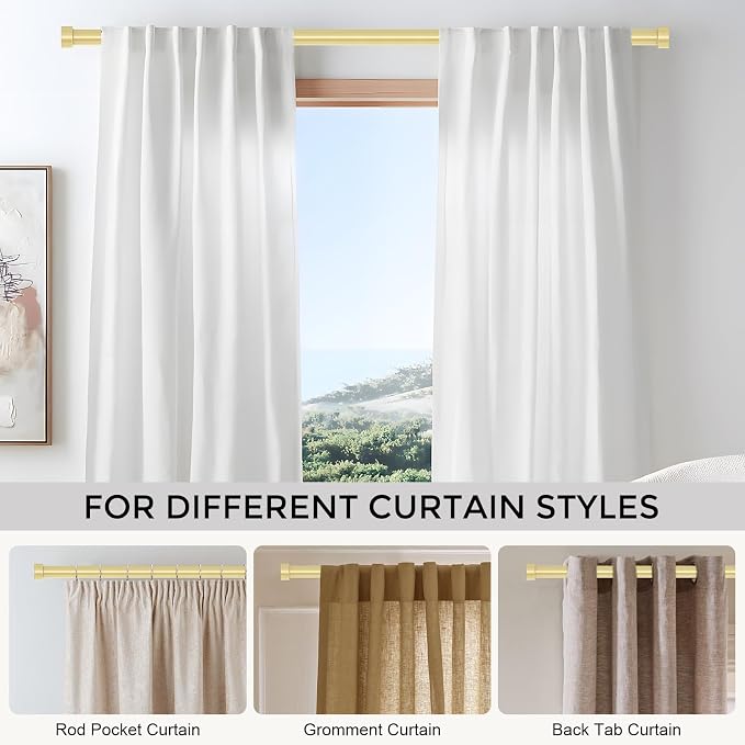 VOIIY Gold Curtain Rods for Windows, Size:36-88 Inch - Image 6