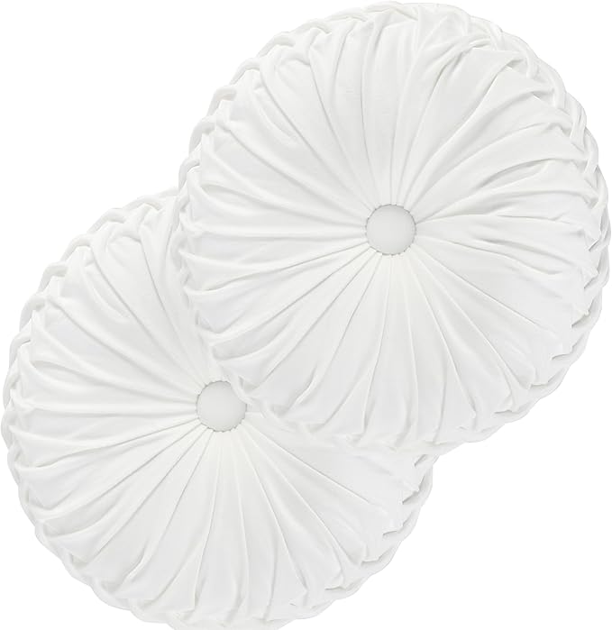 HIG Set of 2 Decorative Round Pleated Throw Pillows, Classy Accent Pumpkin by HIG