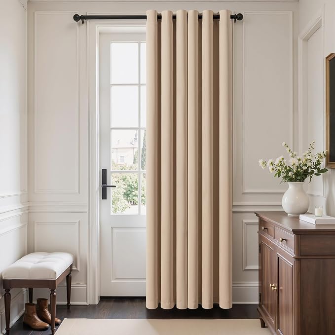 MIULEE Blackout Door Curtain Set of 2, 34 x 80 Inch Beige Thermal Insulated - Image 3