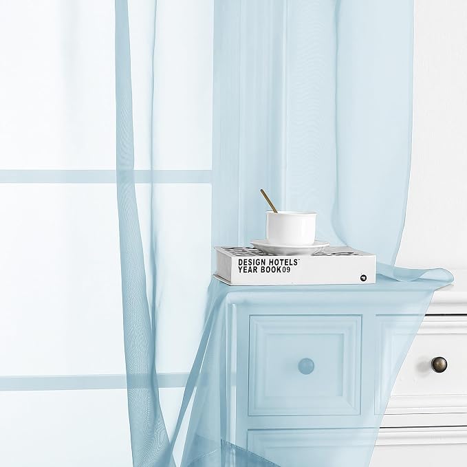 Chyhomenyc Sky Blue Sheer Curtains 96 inches Long 2 Panels, Light Filtering - Image 6