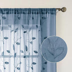HOMEIDEAS Stone Blue Floral Sheer Curtains 63 Inches Long 2 Panels Embroidered - Image 4
