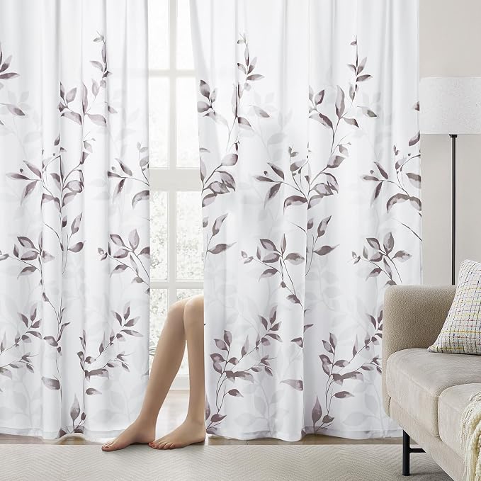 HOMEIDEAS Non-See-Through Dry Rose and White Privacy Sheer Curtains 52 X 63 - Image 2