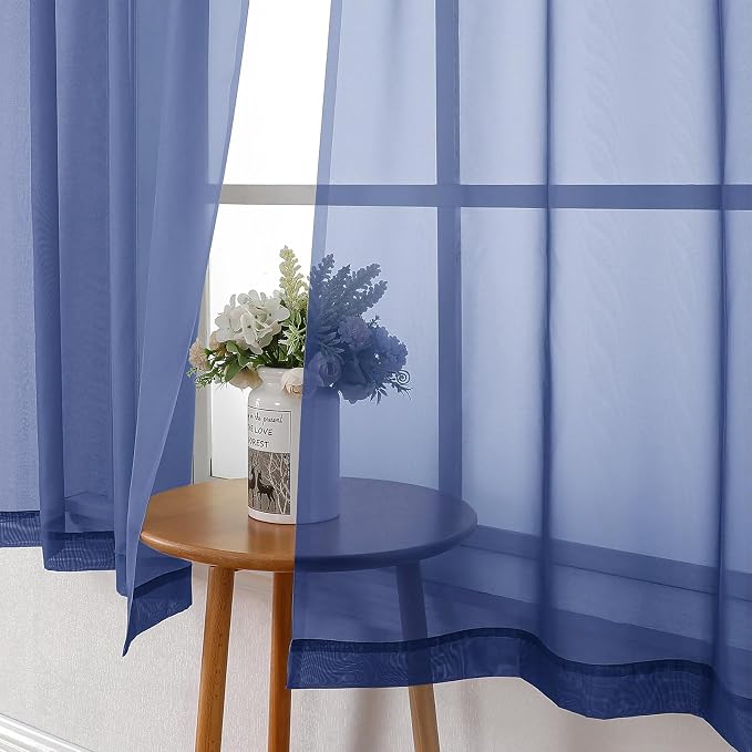 Lecloud Royal Blue Sheer Curtains 63 Inch Length 2 Panels Set, Voile Solid - Image 7