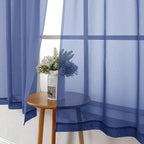 Lecloud Royal Blue Sheer Curtains 36 Inch Length 2 Panels, Solid Voile Cafe - Image 9