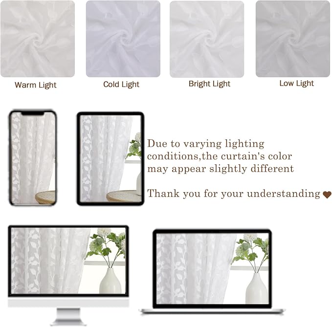 Chyhomenyc Extra Long White Sheer Curtains 108 Inch Length 2 Panels Set - Image 3