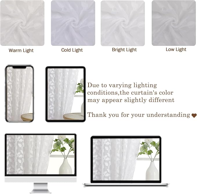 Chyhomenyc White Sheer Curtains 36 Inch Length, Light Filtering Leaf Tufted - Image 8