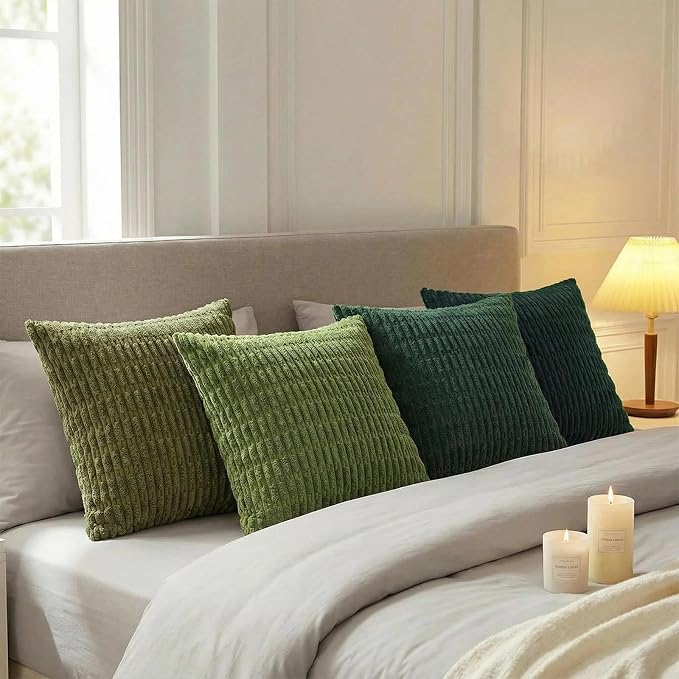 Fancy Homi Set of 4 Green Boho Decorative Throw Pillow Covers 18x18 Inch - Image 3