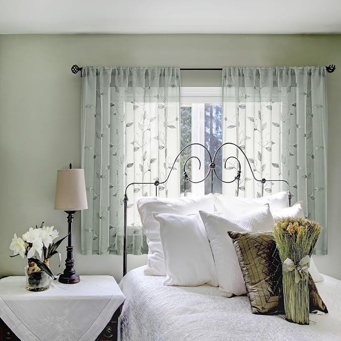 HOMEIDEAS Sage Green Sheer Kitchen Curtains 52 x 45 Inch Length 2 Panels - Image 5