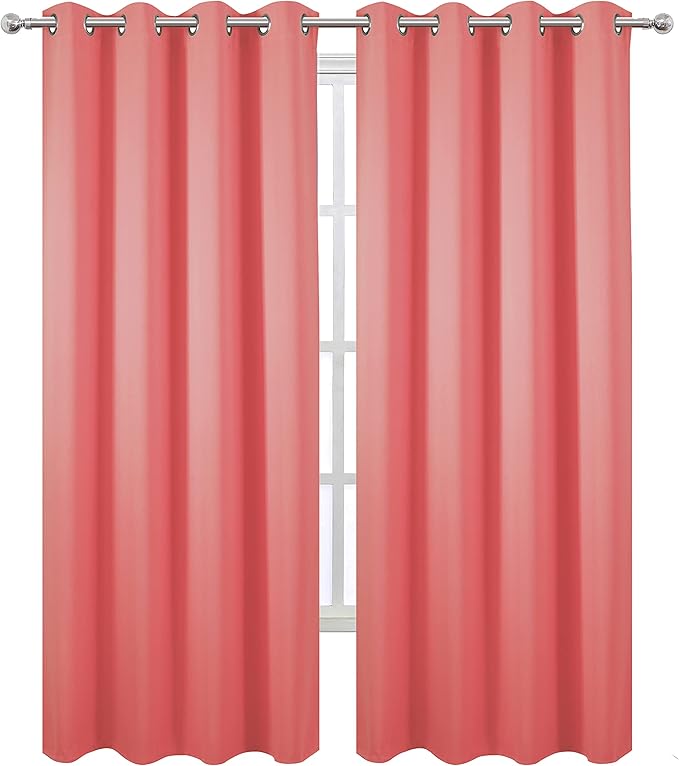 LEMOMO Blackout Curtains 66 x 84 inch/Coral Curtains Set of 2 Panels/Thermal - Image 2