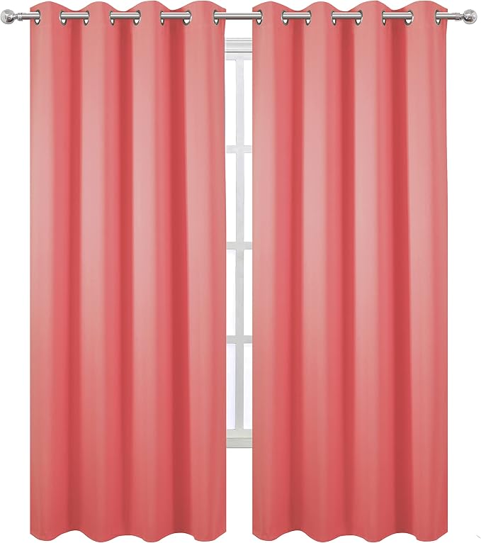 LEMOMO Blackout Curtains 52 x 95 inch/Coral Curtains Set of 2 Panels/Thermal - Image 2