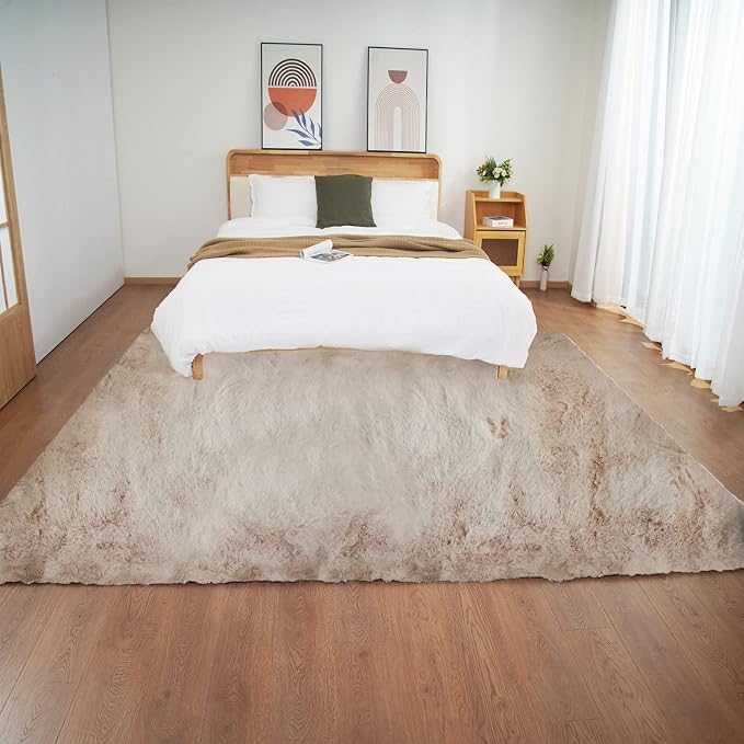 Ghouse Beige 8x10 Area Rug Fluffy Faux Rabbit Fur Rug Beige Rug Plush Fuzzy by Ghouse
