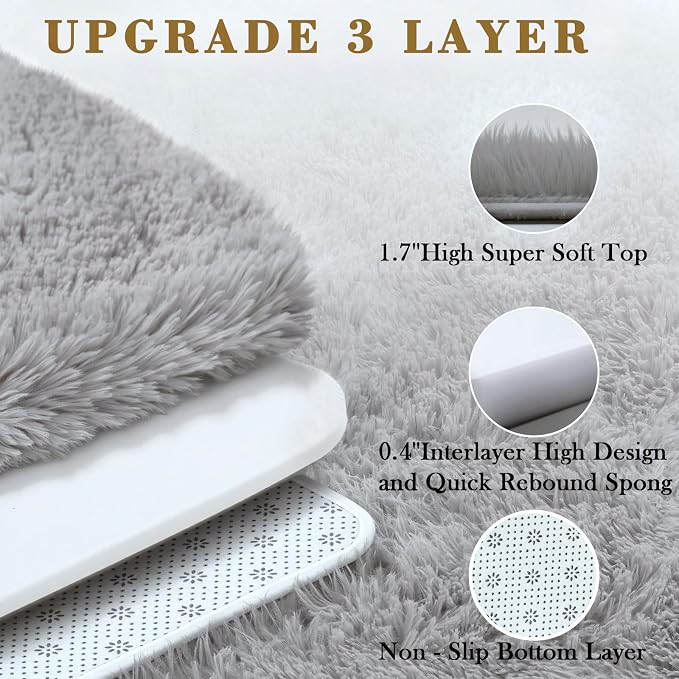 5x8 Feet Grey Fluffy Shag Area Rugs - Image 5