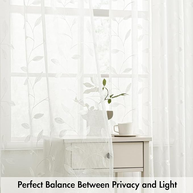MIULEE Ivory Sheer Kitchen Curtains 30x36 Inches Length 2 Panels Embroidered - Image 5