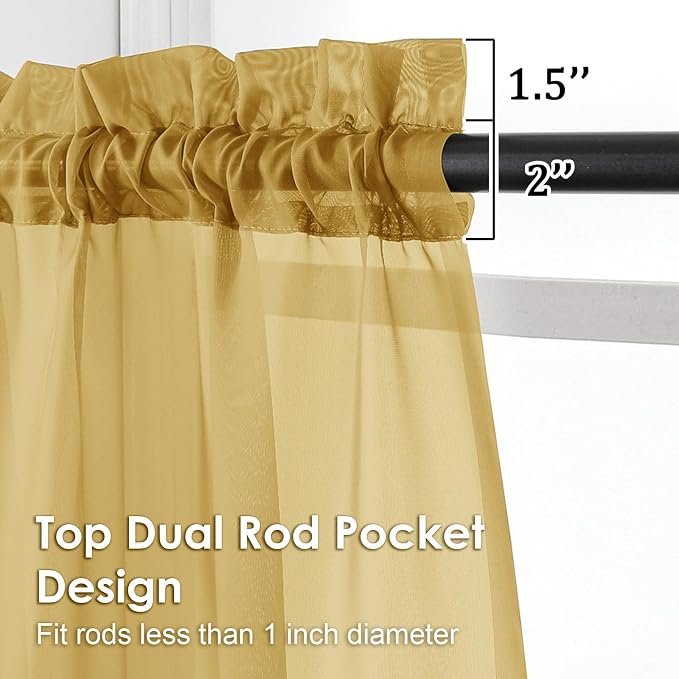 OVZME Gold Sheer Curtains 72 Inches Long 2 Panels - Image 3