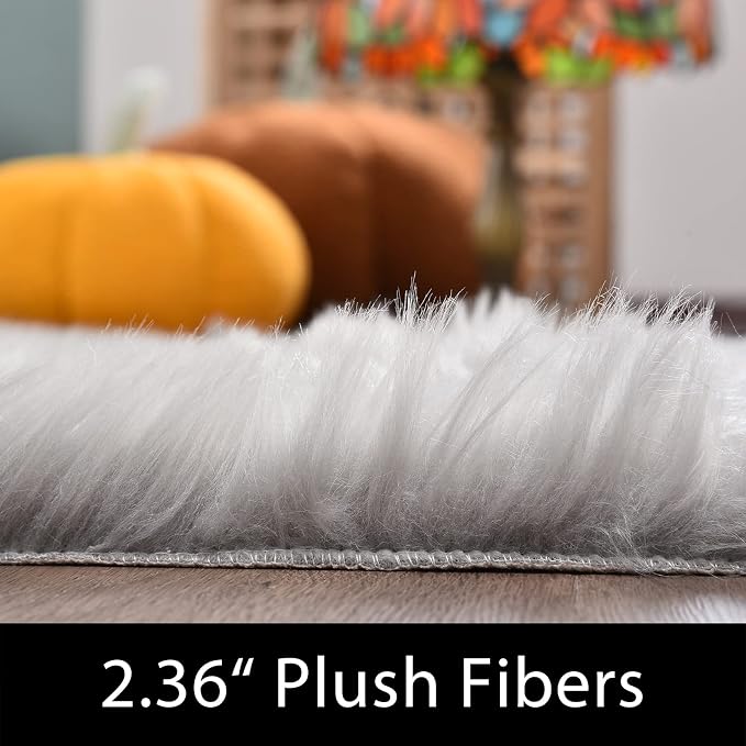 Latepis Small Rugs for Bedroom 2x3 Grey Faux Sheepskin Rug for Living Room - Image 3