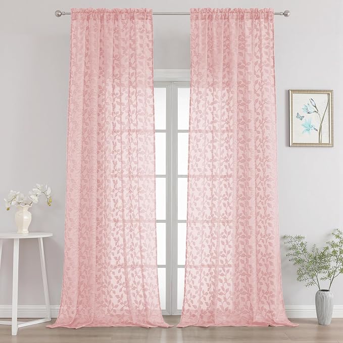 Chyhomenyc Blush Pink Sheer Curtains 90 Inch Length 2 Panels Set, Light by Chyhomenyc