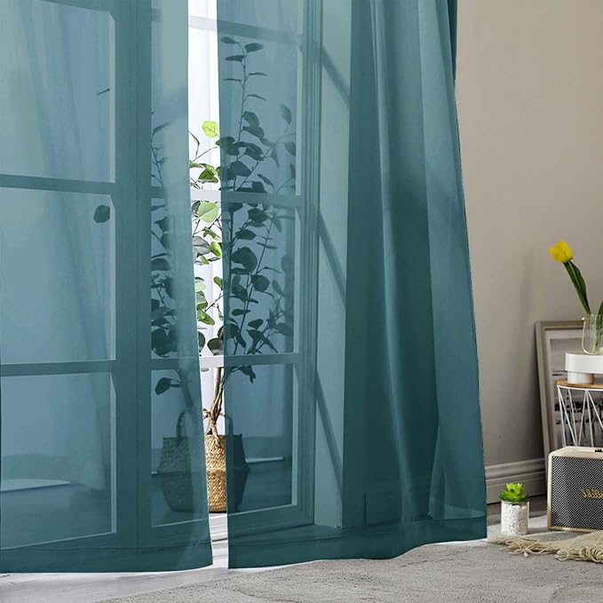 Dusty Blue Sheer Curtains for Bedroom Living Room 45 Inch Length 2 Panels - Image 8