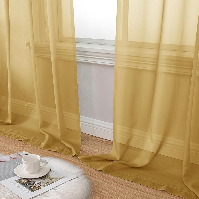 Aiyufeng Gold Sheer Curtains 63 Inch Length 2 Panels Set, Light Filtering Gold - Image 6