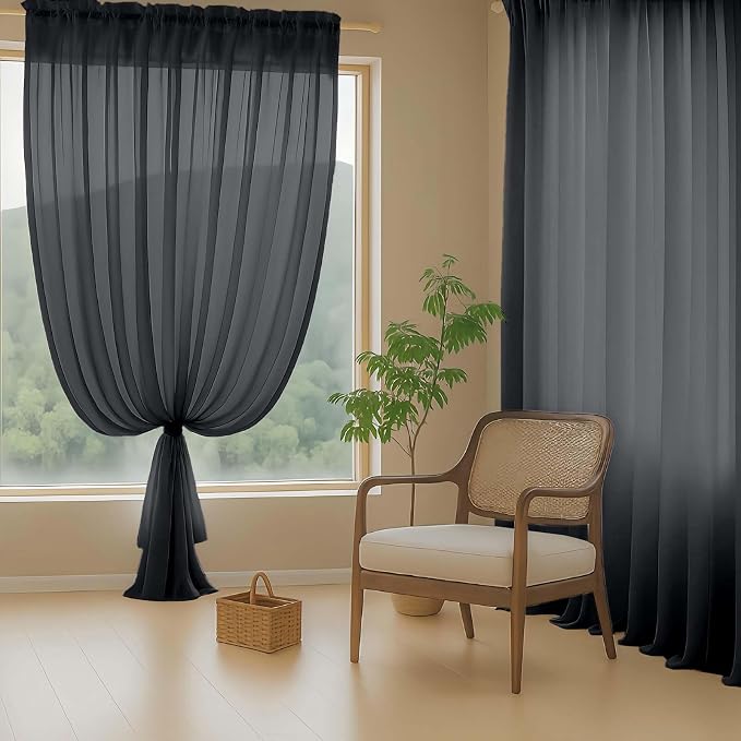Halloween Black Sheer Curtains for Window 72 inches Long 2 Panels Set, Soft - Image 8
