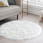 White Fluffy Round Fur Area Rug - Image 2