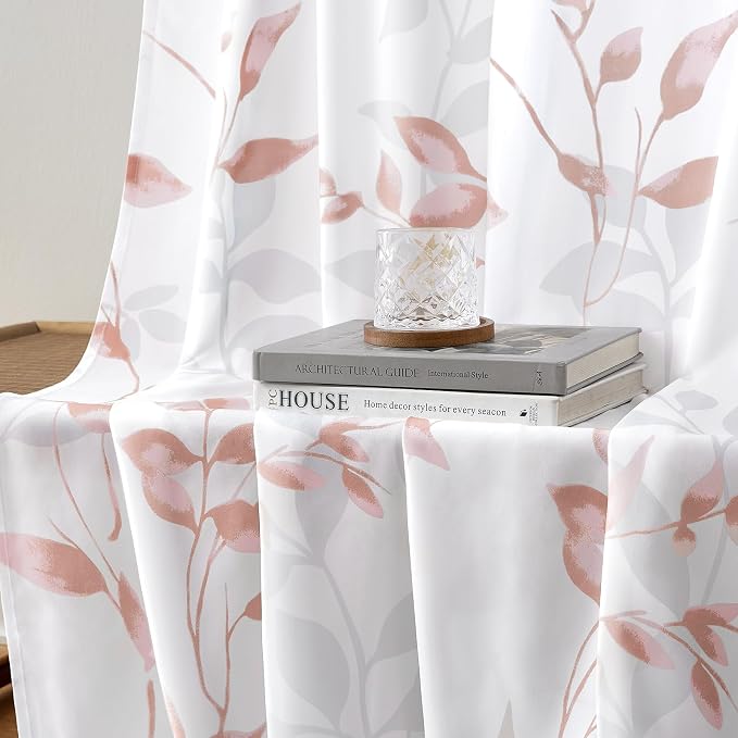 HOMEIDEAS Non-See-Through Pink and White Privacy Sheer Curtains 52 X 96 Inches - Image 7