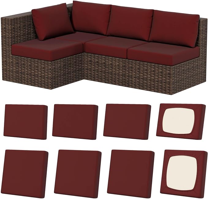 8Pcs Stretch Patio Cushion Covers, Outdoor Couch & Sofa Replacement Slipcovers by VORSHAPE