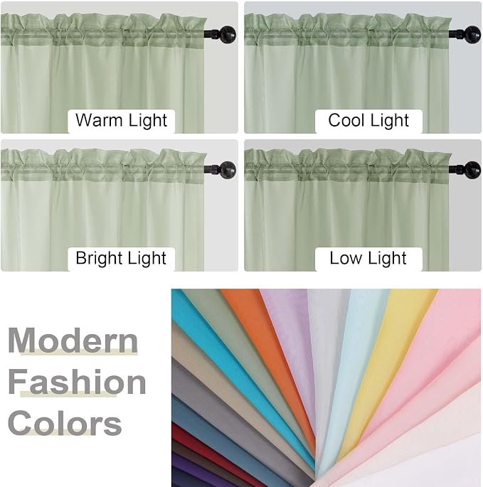 Light Green Valances for Windows, Light Green Sheer Curtains 14 Inch Length 2 - Image 6