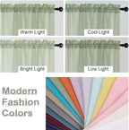 Light Green Kitchen Curtains 30 Inch Length Tier 2 PCS, Solid Soft Airy Half - Image 5