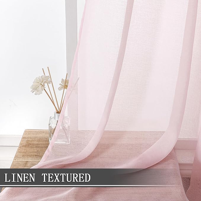 Tollpiz Sheer Tier Curtains Kitchen Linen Textured Half Curtain Sheers Light - Image 2