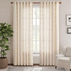 jinchan Belrose Linen Curtains for Bedroom Floral Curtains 90 Inch Length Linen - Image 2