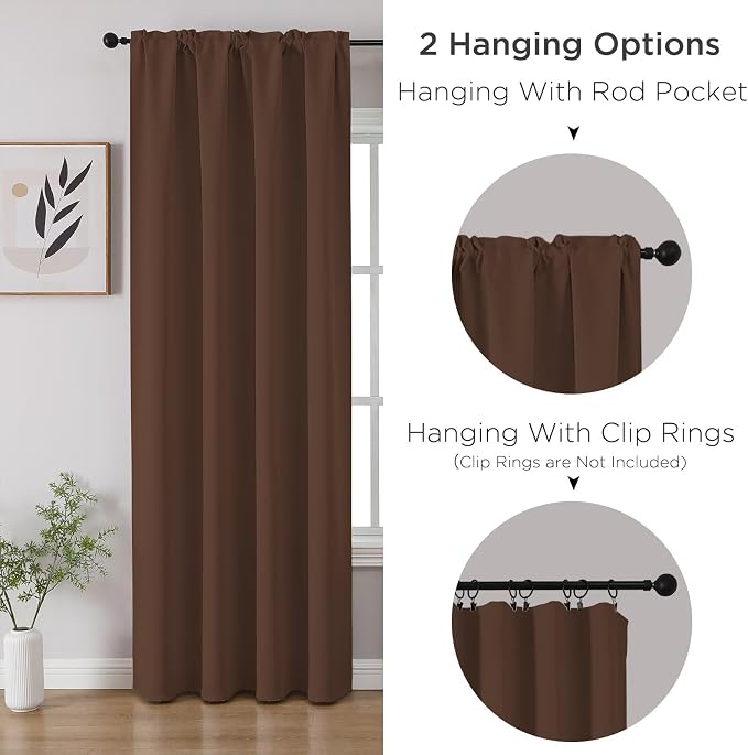 CUCRAF Brown Blackout Curtains 90 inch Length 2 Panels Set, Rod Pocket Room - Image 3
