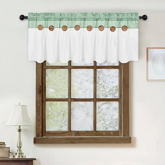 FRAMICS Farmhouse Valance Curtains, Boho Cotton Linen Kitchen Valance, Sage - Image 3