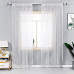 AmHoo 2 Panels Embroidered Leaf Pattern Semi Sheer Curtains Foliage Floral - Image 2