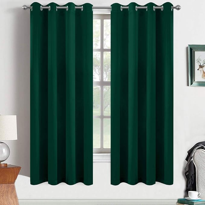 Yakamok 63 Inch Long Dark Green Blackout Curtains Room Darkening Thermal by Yakamok