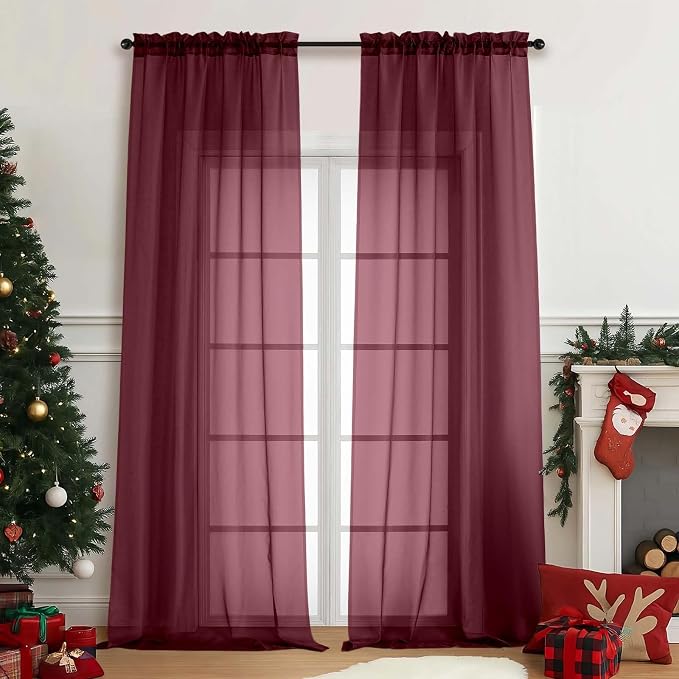 Sheer Curtains for Window 96 Inches Long 2 Panels Set, Soft Airy Light by Home