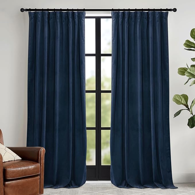 RYB HOME Navy Velvet Curtains 96 inches- Velevt Blackout Curtains by RYBHOME