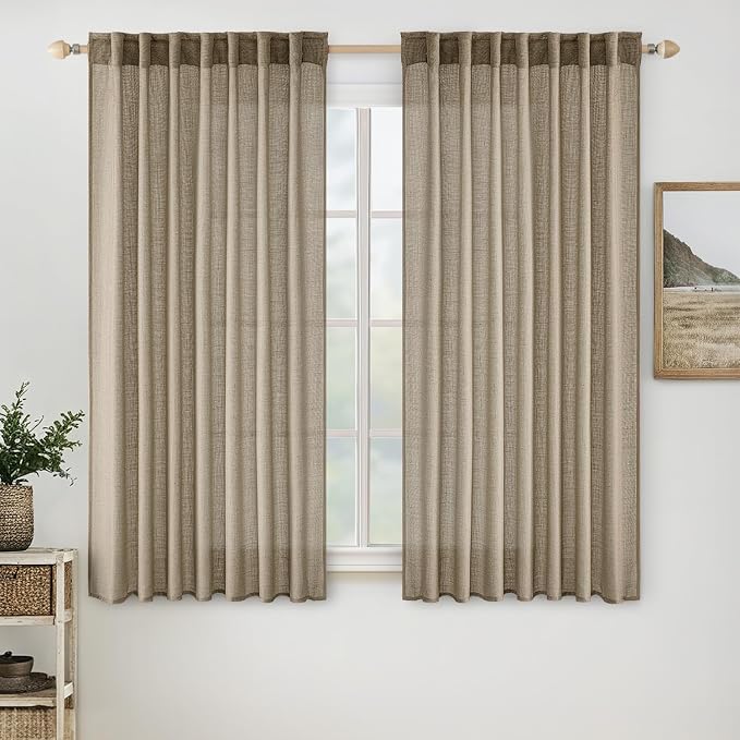 MIULEE Taupe Grey Linen Curtains 63 Inch Length 2 Panels by MIULEE