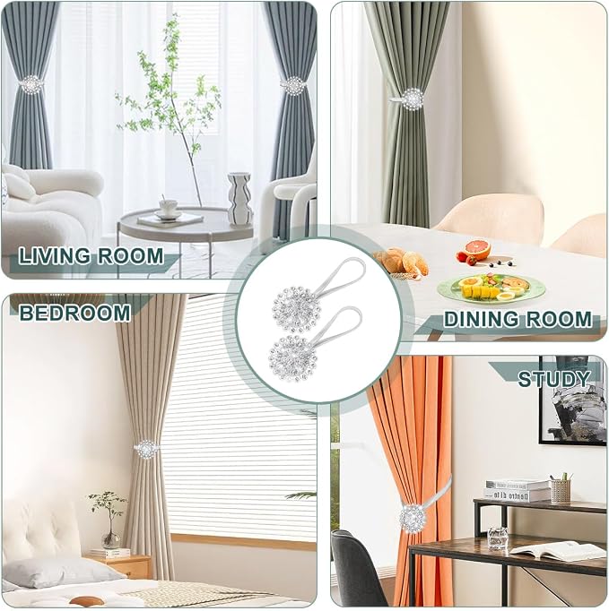 AULEEP Magnetic Curtain Tiebacks, 4 Pack Magnetic Crystal Decorative Drapes - Image 7