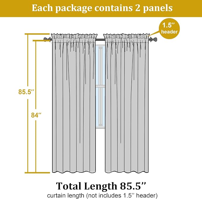OWENIE Lime Sheer Curtains 84 Inches Long - Image 2