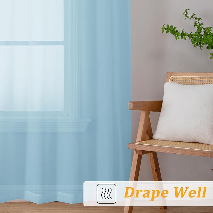 Gwine Sky Blue Sheer Curtains for Living Room 45 inches Long, Short Voile Light - Image 6