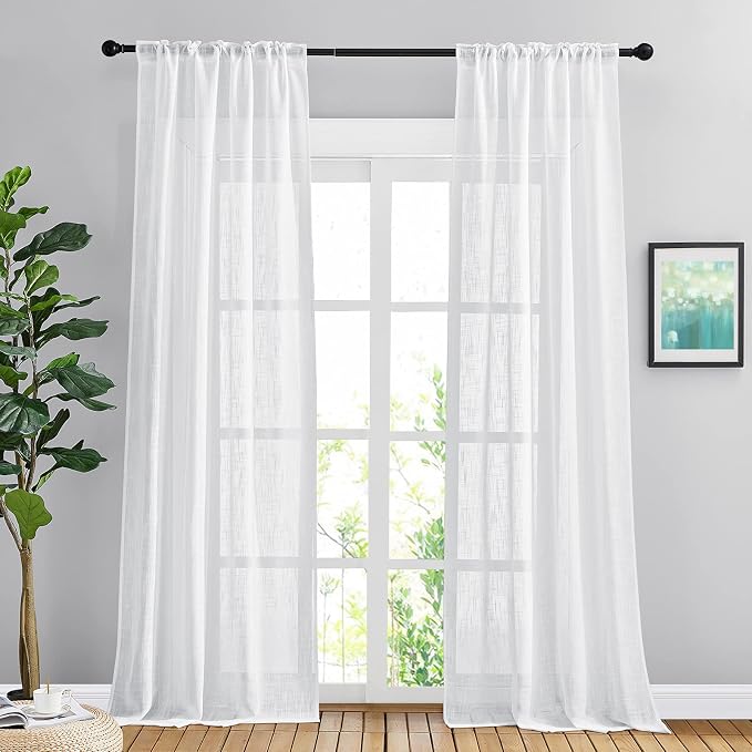 NICETOWN White Semi Sheer Curtains 102 inches Long - Image 2