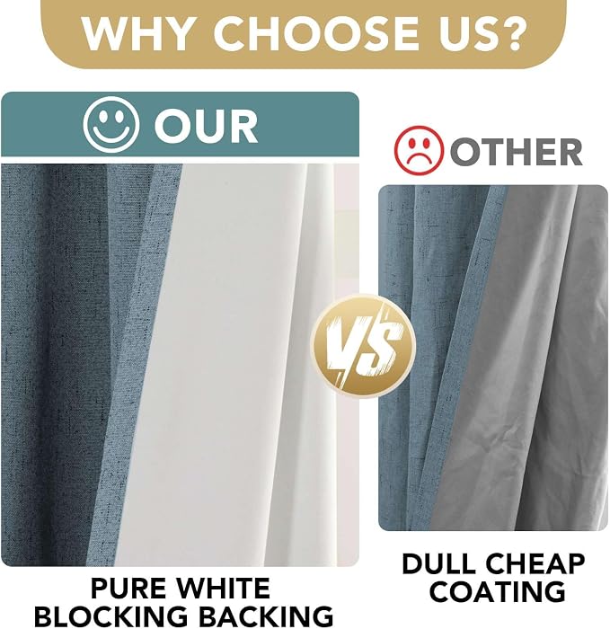 H.VERSAILTEX Linen Blackout Curtains 54 Inches Long 100% Blackout Thermal - Image 3