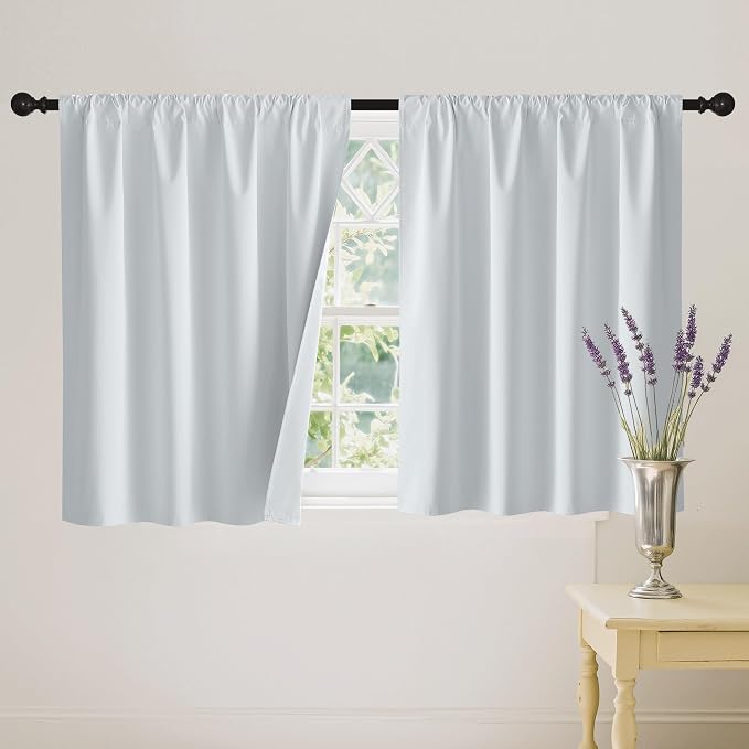 RYB HOME White 100% Blackout Curtains, Short Thermal Insulated Heat & UV by RYBHOME