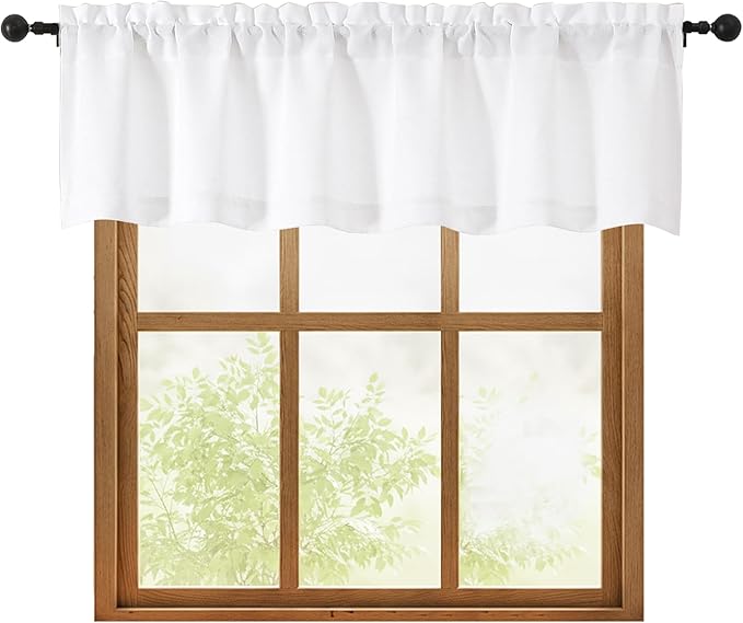 OWENIE White Valances for Windows 1 Pcs, Light Filtering Textured Farmhouse by OWENIE