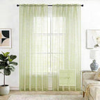 SpaceDresser Check Sheer Curtains 45 Inches 2 Panels Set, Rod Pocket Plaid by SpaceDresser