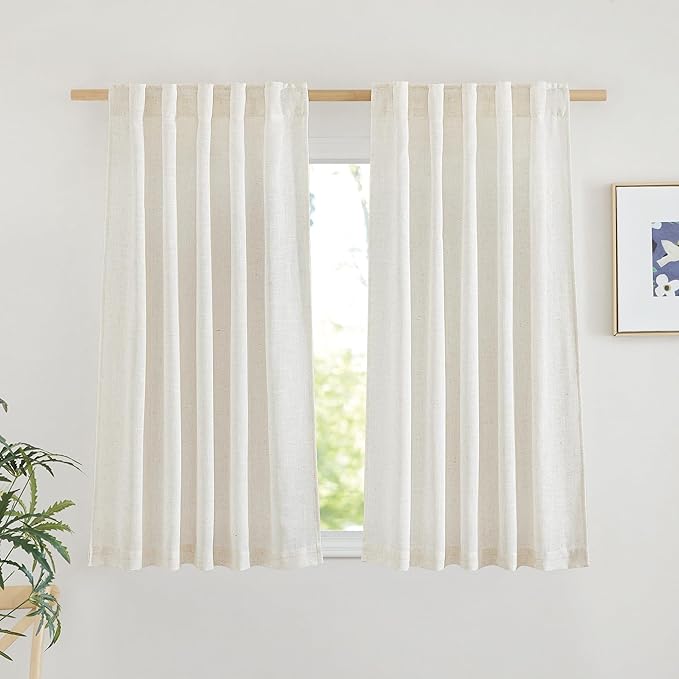NICETOWN Linen Curtains 48 inches Long, Rod Pocket & Back Tab Flax Linen Weave by NICETOWN