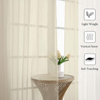 Lecloud Cream Sheer Curtains 84 Inches Long 2 Pcs, Dual Rod Pocket Breathable - Image 2
