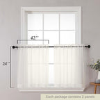 Kitchen Curtains 24 Inch Length Tier 2 Pieces, Ivory Sheer Curtain Solid Soft - Image 2