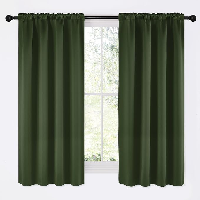 NICETOWN Dark Green Blackout Cafe Satin Curtains by NICETOWN
