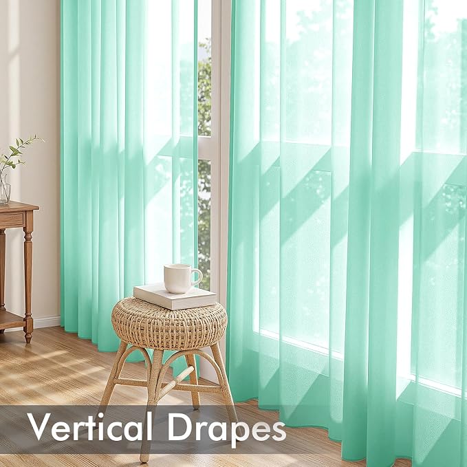 MIULEE Aqua Sheer Curtains 90 Inches Long, 4 Panels Set, Light Filtering Rod - Image 5